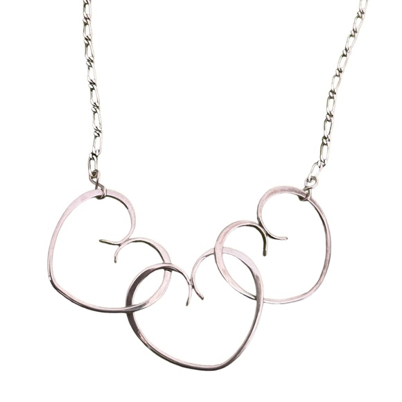 Sterling Silver Triple Interlocking Hearts Necklace, Stars & Stripes 24” - Picture 1 of 7